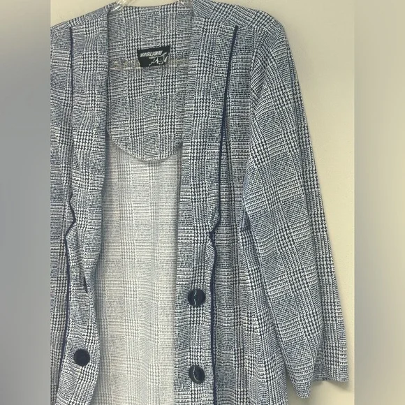 Whirlaway vintage lightweight blazer 3/4 sleeve blue and white houndstooth large - Picture 2 of 8
